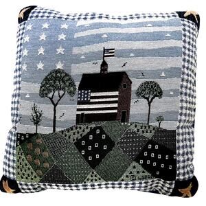 'Warren Kimble' Barn US Flag Tapestry Look Americana Design 15" Throw Pillow